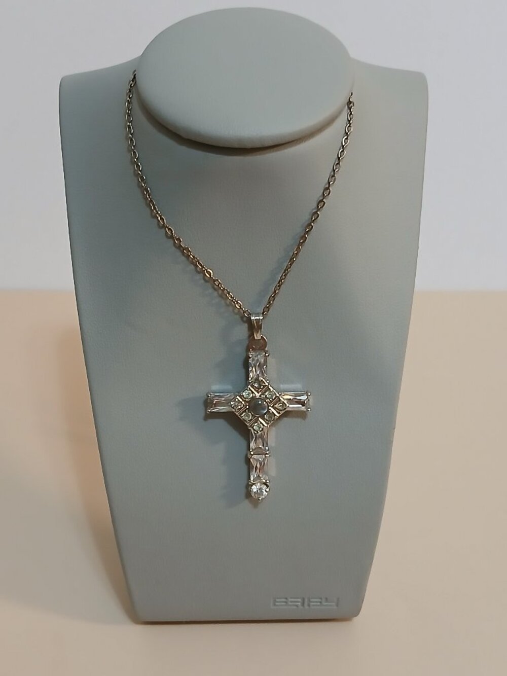 Vintage Stanhope Cross/Lord's Prayer Silver Tone with Crystals
